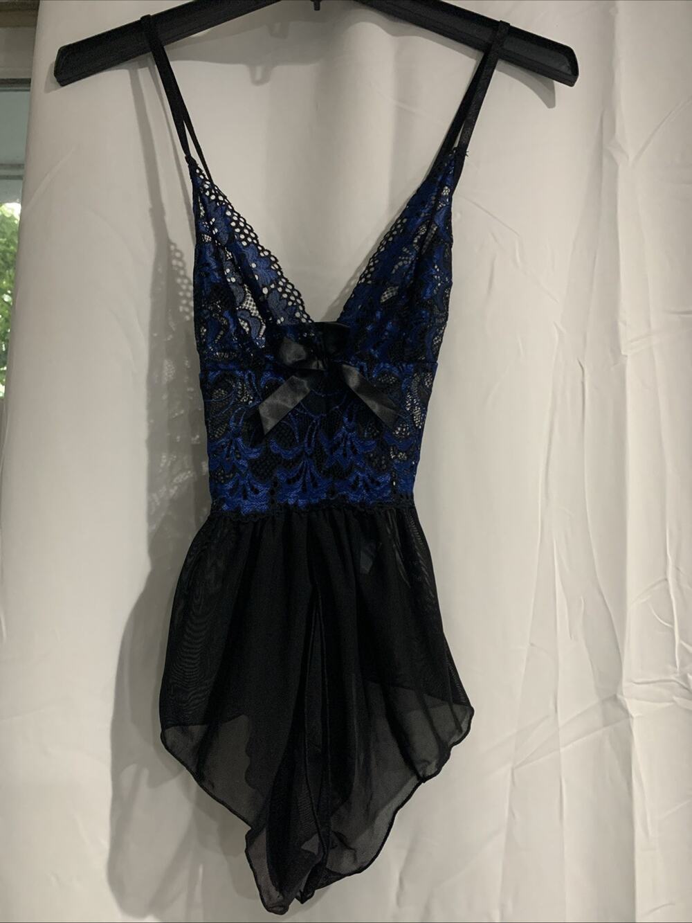 Shein Blue And Black Lingerie Sheer Babydoll Style Size Small